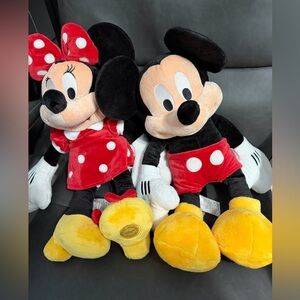 Large Disney Store Mickey & Minnie Mouse Plush Set – Classic Red Outfit